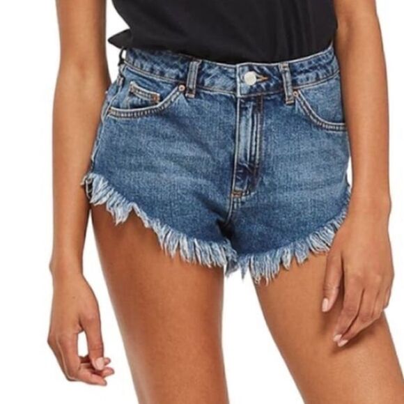 TOPSHOP Kiri Frayed High Waist Jean Shorts Size 6 - Picture 3 of 8